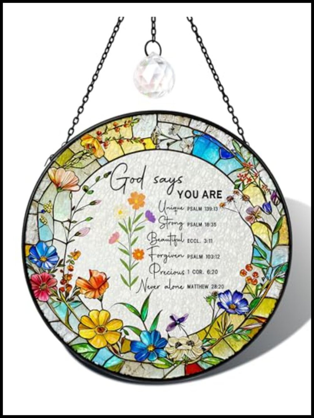 Stained Glass Suncatcher Cross Wildflower Window Hanging Christian Gift
